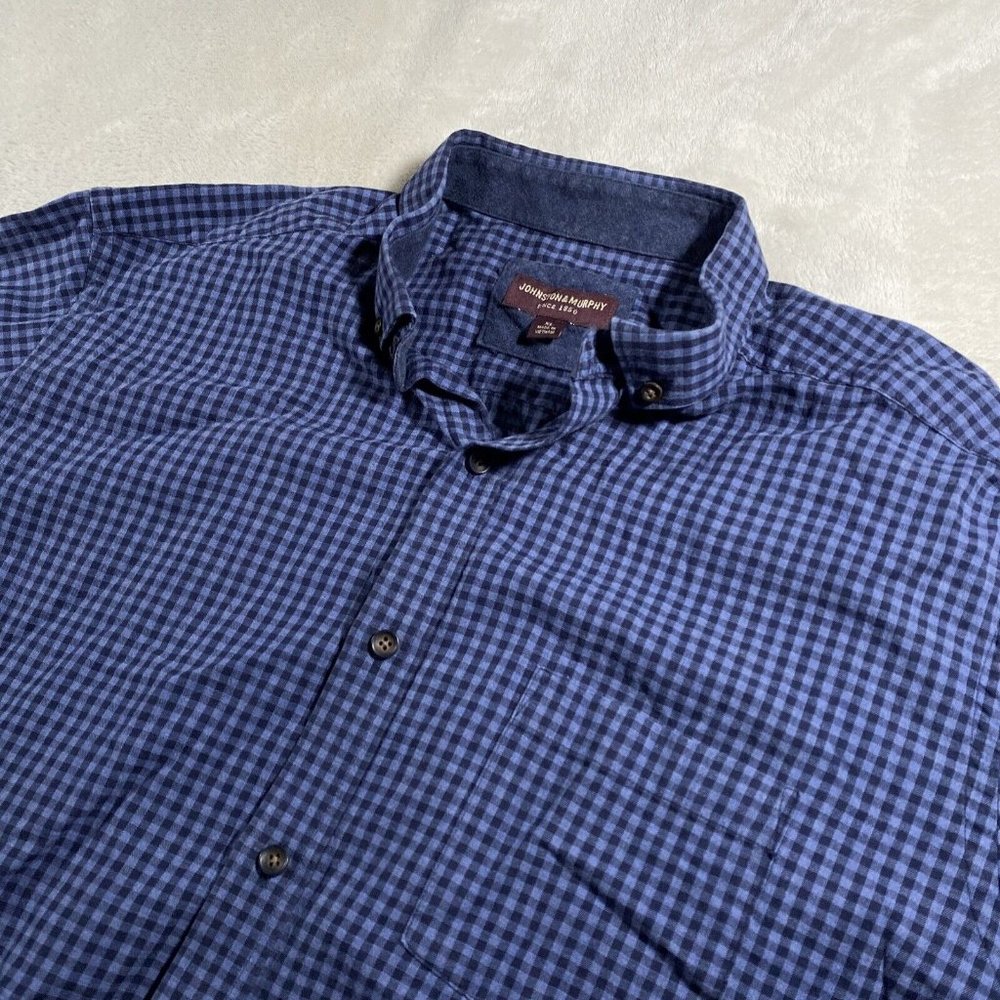 Johnston & Murphy Blue Checkered Casual Button Down Shirt